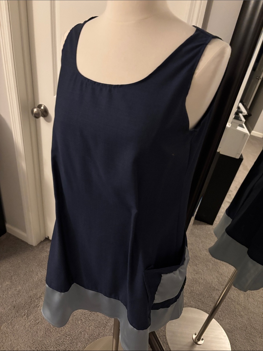 Navy Sleeveless Shift Dress with Light Blue Hemband